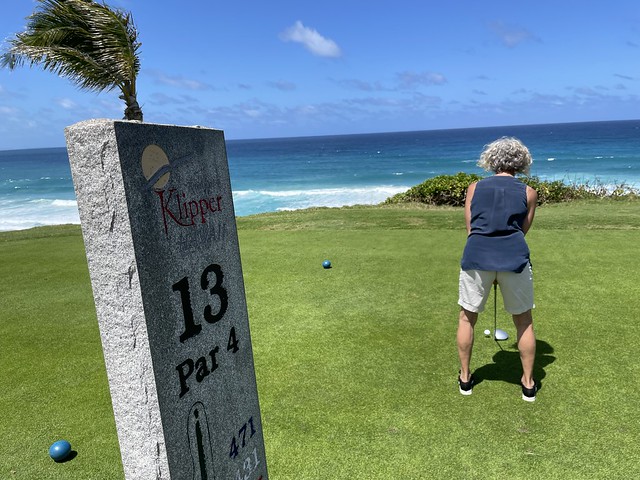 Patty at 13th tee box (from behind the blues!)
