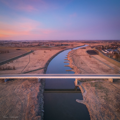 bridge aerial drone sunset goldenhour river wisla poland krakow niepolomice