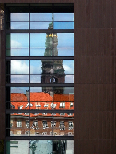 Window reflection of a church in Copenhagen, Denmark
