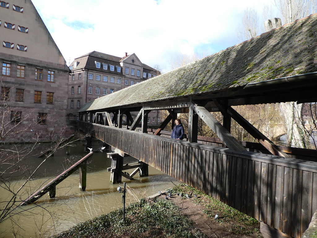 The wooden Henkersteg footbridge, Nuremberg