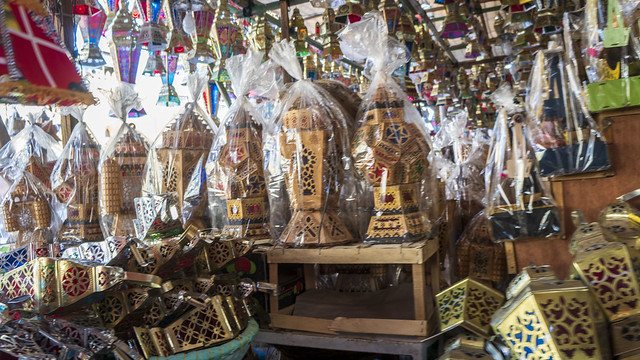 Wooden Ramadan lanterns at El-Sayeda Zeinab Ramadan Market in Cairo