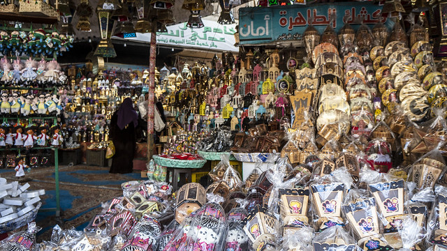Egyptian and Chinese Ramadan lanterns side by side at El-Sayeda Zeinab  Ramadan Market in Cairo