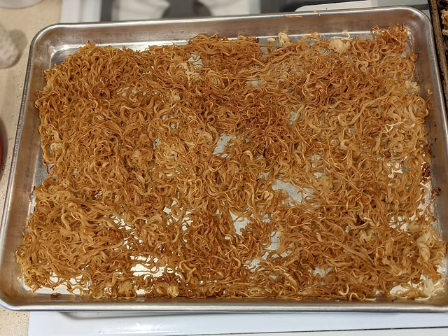 Sheet pan crispy ramen noodles by Eve Fox, the Garden of Eating blog, Copyright 2022, all rights reserved.