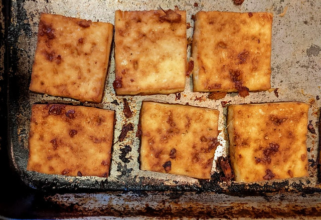 Crispy spicy sweet sheetpan tofu by Eve Fox, the Garden of Eating blog, Copyright 2022, all rights reserved.