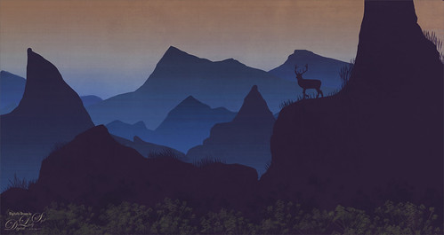 Drawing of a deer waiting for a sunset