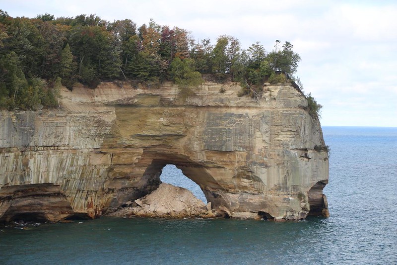 Zoomed-in view of the Grand Portal, a natural bridge over Lake Superior, at Pictured Rocks National Lakeshore
