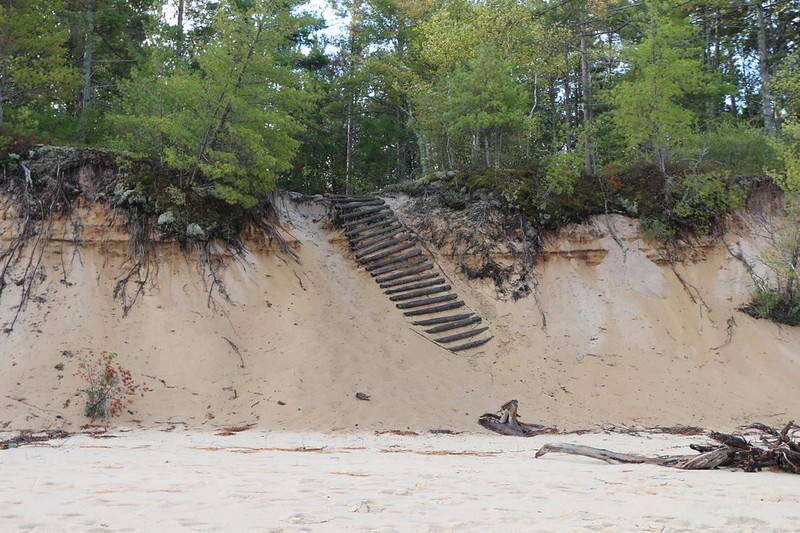 The sand ladder shifted a bit during the rough Winter on Lake Superior on the west end of Chapel Beach