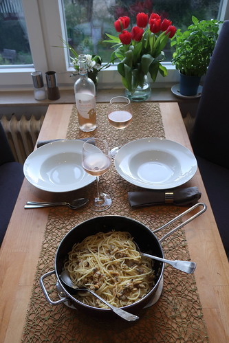 Spaghetti alle Vongole (Tischbild)