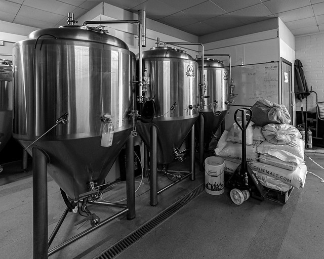 Six Hills Brewery (Stevenage) (3) (Monochrome) (OM1 & Olympus M.Zuiko 7-14mm Wide Pro Zoom)