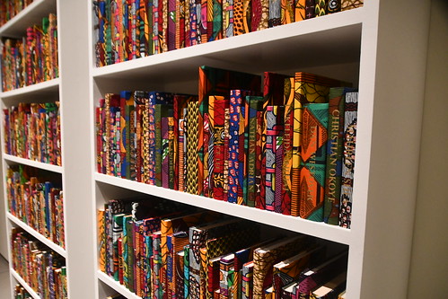 The American Library Collection (Sports) (Politics), 2017. From Yinka Shonibare Wows with Extraordinarily Beautiful, Deeply Nuanced Exhibition at Meijer Gardens and Sculpture Park