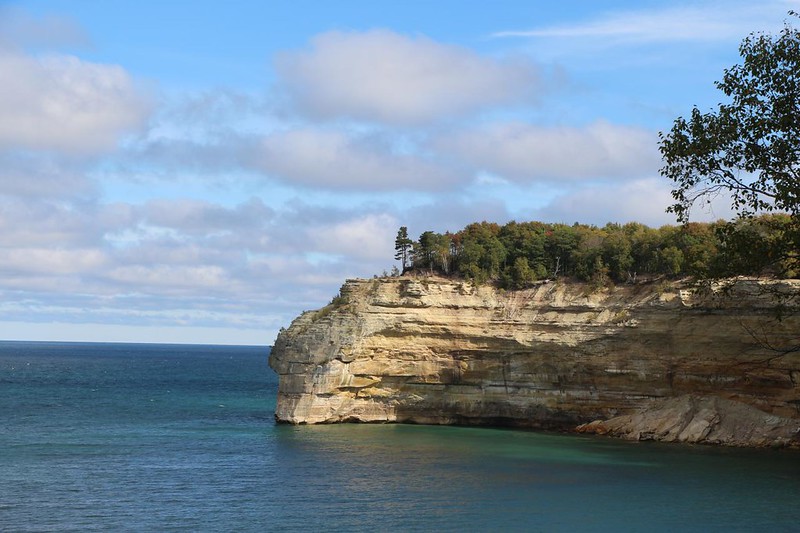 Zoomed-in view east at the viewpoint where we took our long break, in Pictured Rocks National Lakeshore