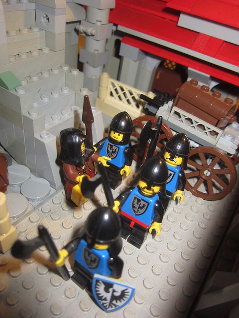 Classic Castle: in the kingdom of Black Falcons no longer affiliated by the Empire life is more normal law and order is maintained as here when a black market dealer is captured (AFOL LEGO MOC medieval toy Collection photo)