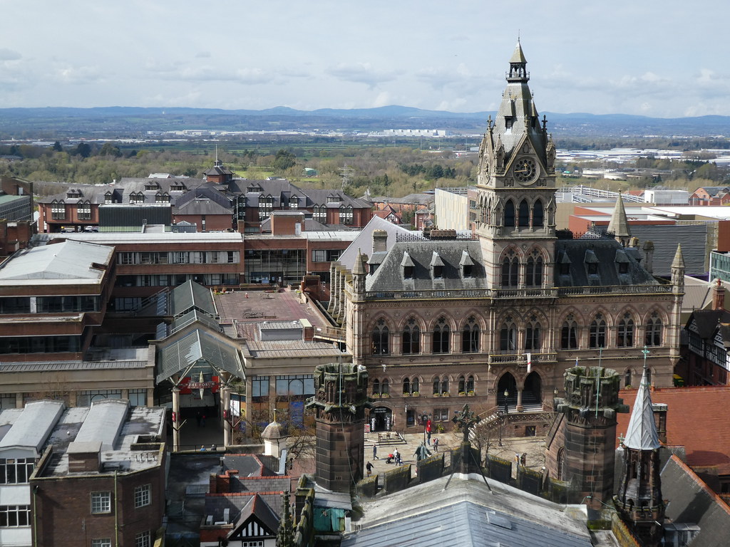 View of the town hall from the top of Chester Cathedral