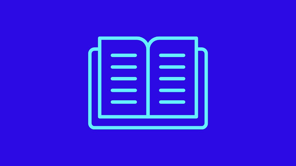 An icon of a book against a dark blue background