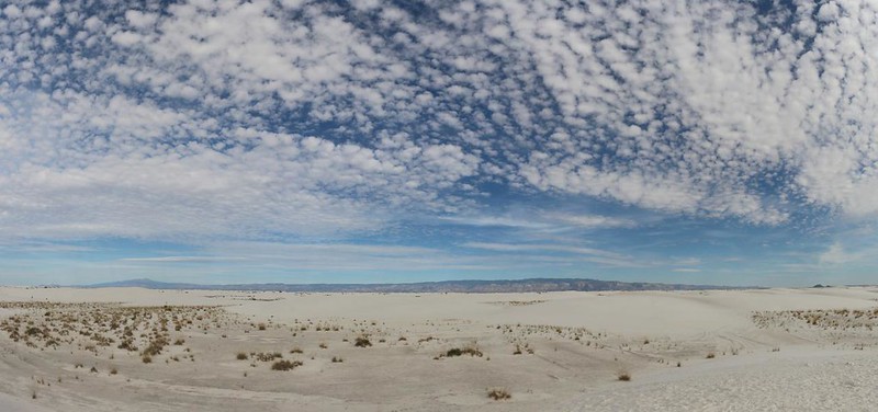 Panorama view north from Area 19 in the Heart of the Dunes at White Sands National Park