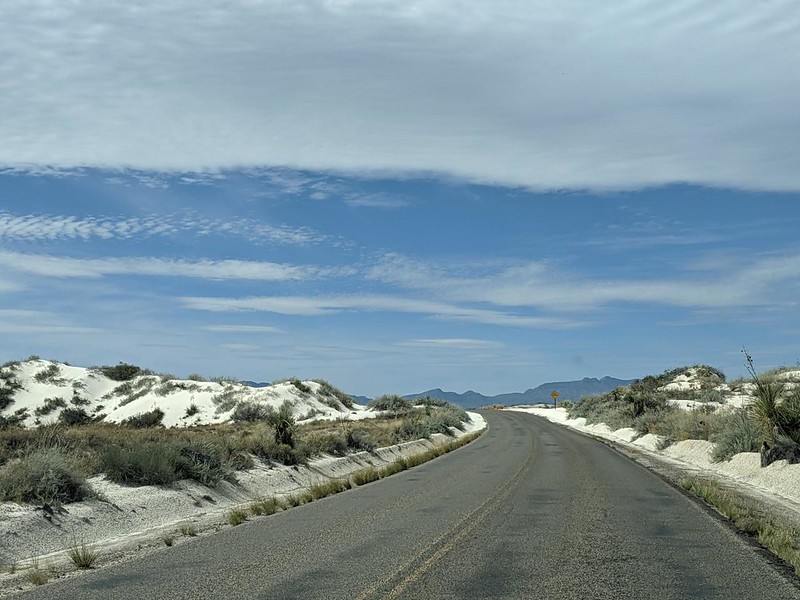Driving down Dunes Drive in the Interdunal Region of White Sands National Park