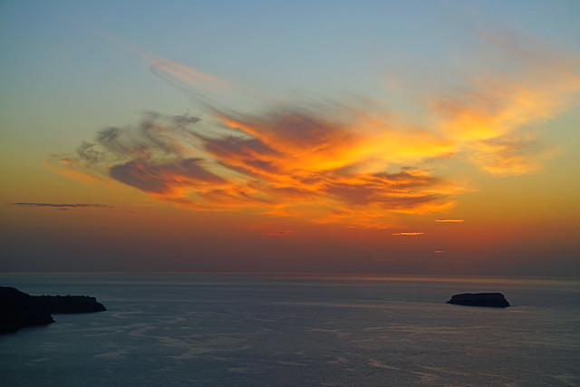 Magnificent sunset over the Cyclades, Santorini, Greece