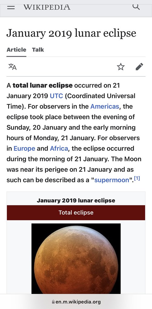 January 2019 lunar eclipse - https://en.m.wikipedia.org/wiki/January_2019_lunar_eclipse