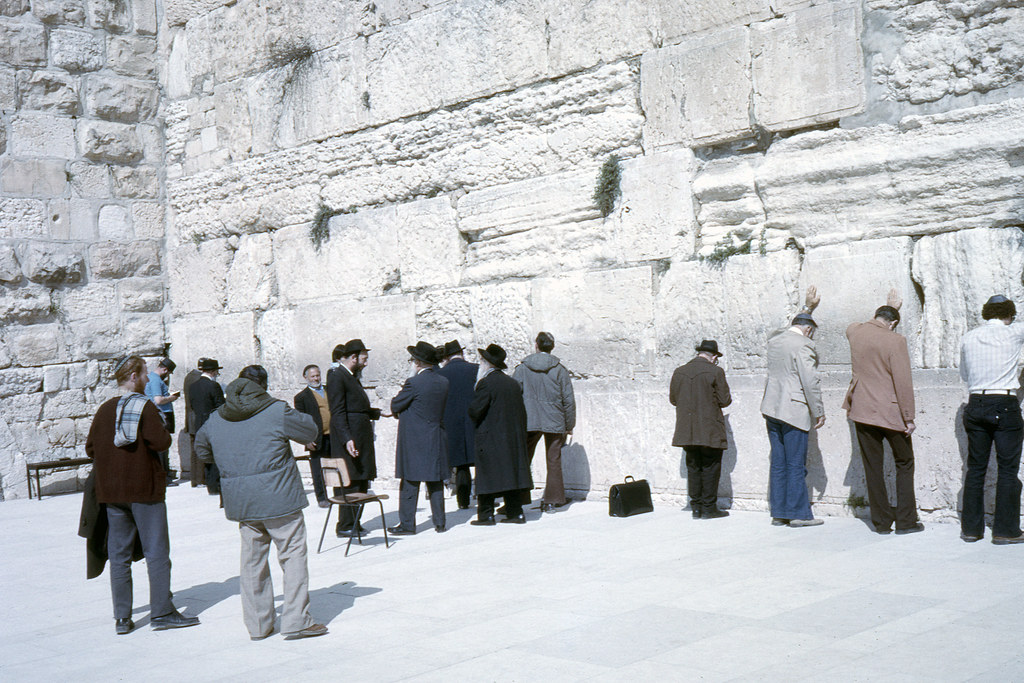 IL Jerusalem Western Wall 7-1978 EK2-33 - Found Photo - a group of people standing in front of a sto