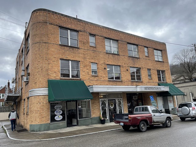 Hendrickson Building in Harlan, Kentucky.  Built in the late 1940s as a hotel.  The sole Moderne building in town.