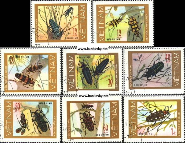 Známky Vietnam 1977, razítkovaná séria chrobáky