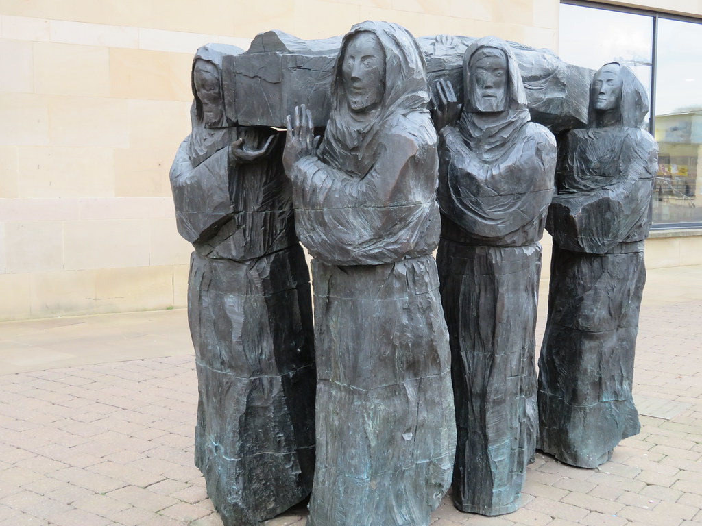 UK - Country Durham - Durham - Sculpture - Six monks carrying the coffin with the body of St. Cuthbert