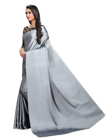 Generic Women's Satin Saree With Blouse (Grey, 5-6mtrs) Generic Women's Satin Saree With Blouse (Grey, 5-6mtrs)