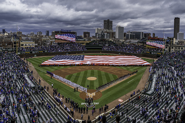 Chicago Cubs Wrigley Field Opening Day 2022 - National Anthem American Flag