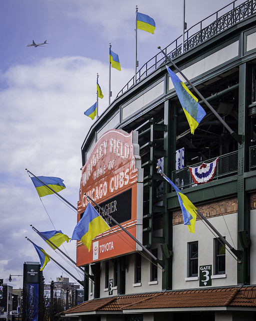 Chicago Cubs Wrigley Field Marquee - Ukrainian Flags