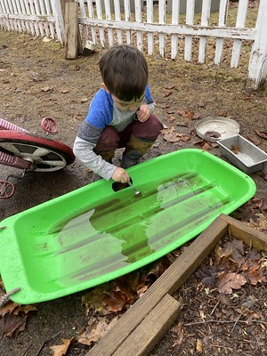 cleaning the water by removing the leaves