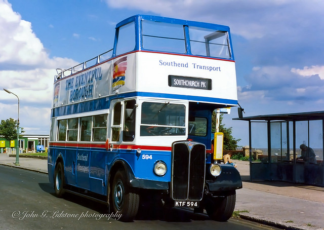 Southend Transport special events AEC Regent III / Park Royal 594, KTF 594 on special service 67 Southchurch Park to Shoeburyness, East Beach, former Morecambe & Heysham CT, sadly lost to the UK by Qantock Motor Services (sold as burger bar to Portugal)