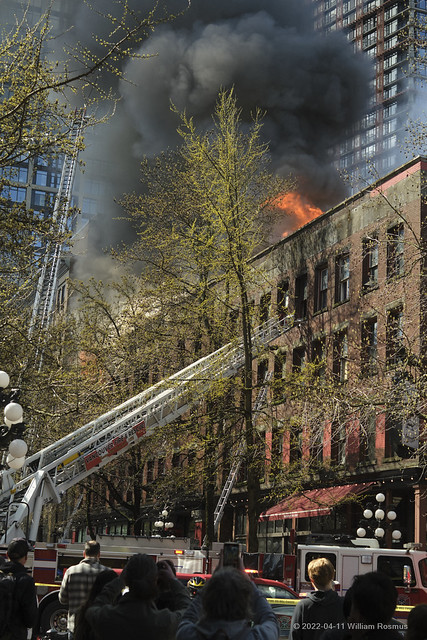 Fire in Gastown District, Vancouver British Columbia, Canada. Water and Abbot Streets 2022-04-11