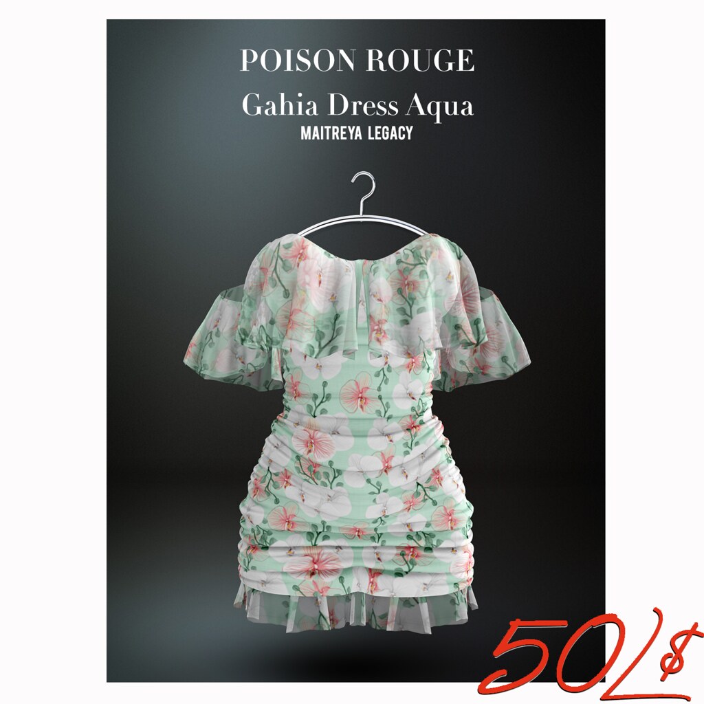 POISON ROUGE Gahia Dress Aqua Flowers 50L$ @HELLO TUESDAY
