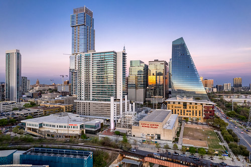 tx hdr drone texas theindependent seaholm skyscrapers architecture austin texasstatecapitol aerial skyline downtown dusk unitedstates