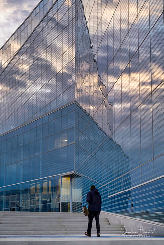 university architecture sky glass reflection modern sunset bluehour
