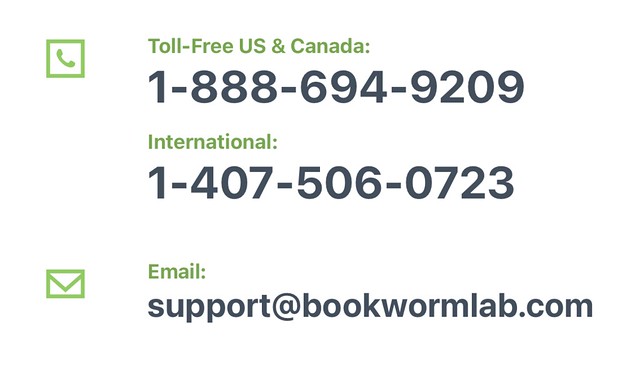 On Bookwormlab.com, you can contact support agents via phone number and email.