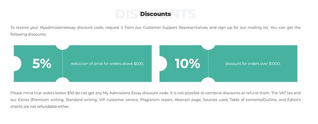 Myadmissionsessay.com has discounts, but they are kinda useless.