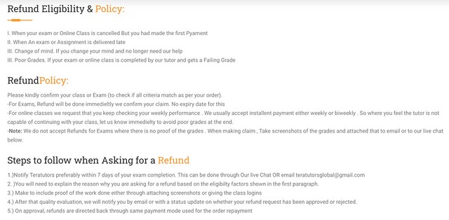 Teratutors.com has a tricky refund policy.