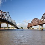 Atchafalaya River E. J. &amp;quot;Lionel&amp;quot; Grizzaffi Bridge (cantilever; 1975) and Long–Allen Bridge (truss; 1933) over the Atchafalaya River (a distributary of the Mississippi River), Morgan City LA