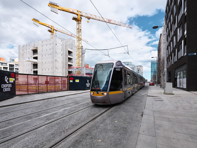 Tallaght bound Luas at Coopers Cross Development
