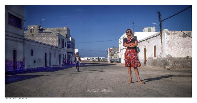 Fuerteventura Revisited. My wife on mainstreet, El Cotillo 1981