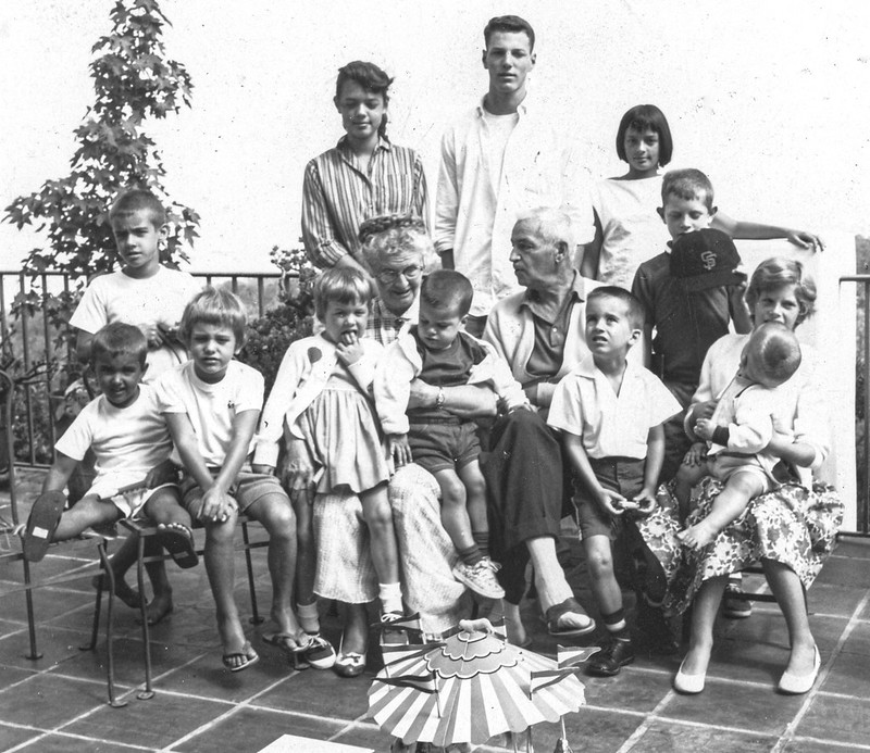 Margaret and Joe Chadwick with grandchildren and grandniblings