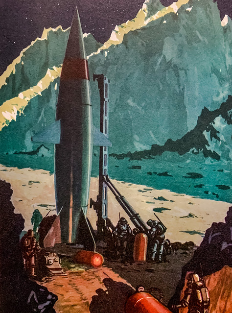 Art by Jack Coggins for the book “By Space Ship to the Moon” by Jack Coggins and Fletcher Pratt. New York: Random House, (1952).