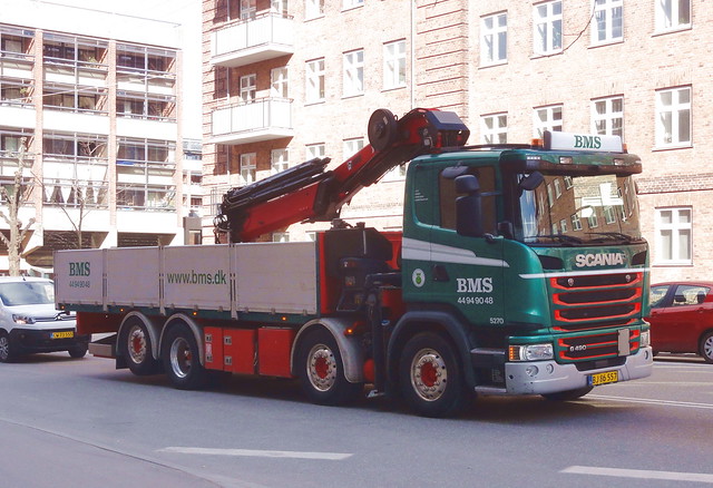 BMS Scania G490 BJ86557 dropside tipper truck with crane