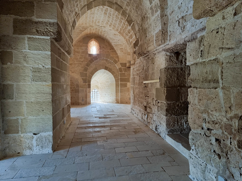 The interior of the citadel, made from large creamy stones.