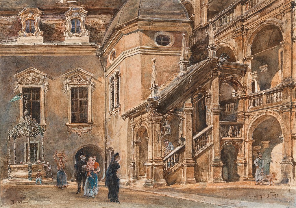 Rudolf von Alt «The Arcaded Courtyard of the Landhaus in Graz with the External Staircase», 1890