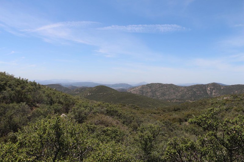 Kitchen Creek Road was visible on the right, and Mexico was indistinct in the haze to the left, from the PCT