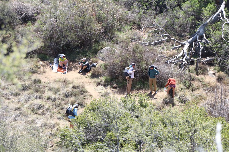 Newly-started PCT Thru-Hikers taking a break at Long Canyon Creek