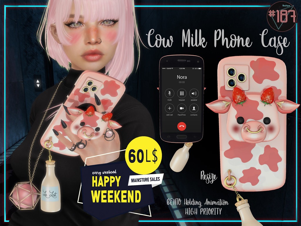 #187# Cow Milk Phone Case for HAPPY WEEKEND 60L$