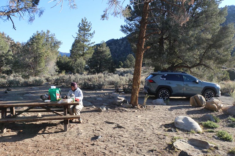 I only had ten miles to hike that day, so we woke up late and ate breakfast in Kennedy Meadows Campground